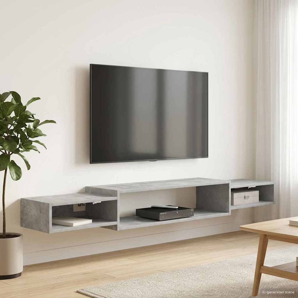 Væghængt TV Skab Vægmonteret Betongrå 180 x 28 x 21 cm