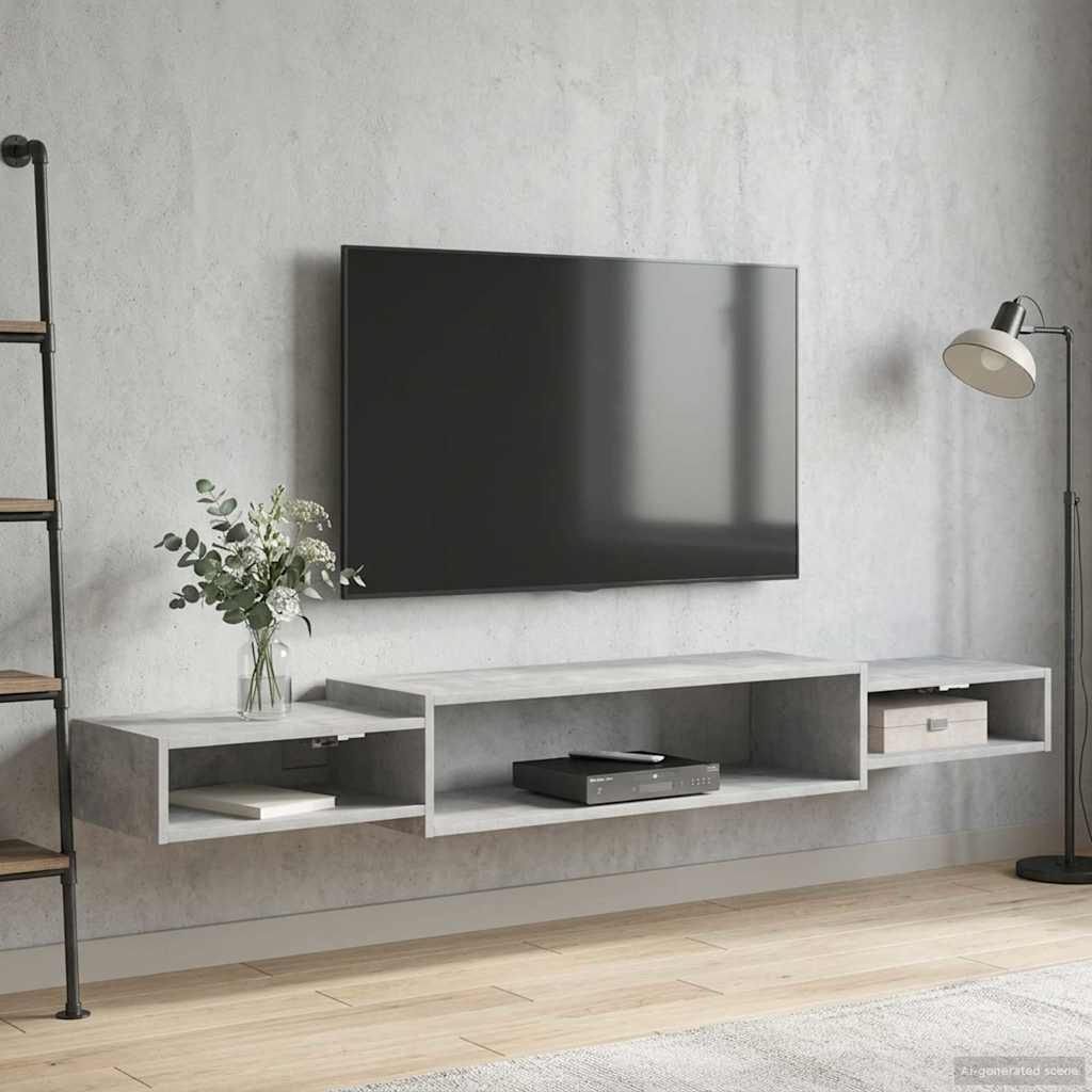 Væghængt TV Skab Vægmonteret Betongrå 180 x 28 x 21 cm
