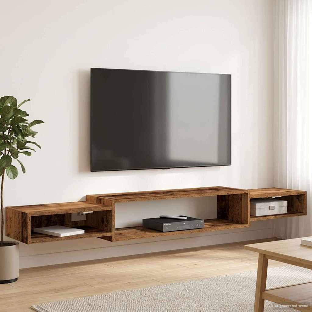 Væghængt TV Skab Vægmonteret Gammelt træ 180 x 28 x 21 cm