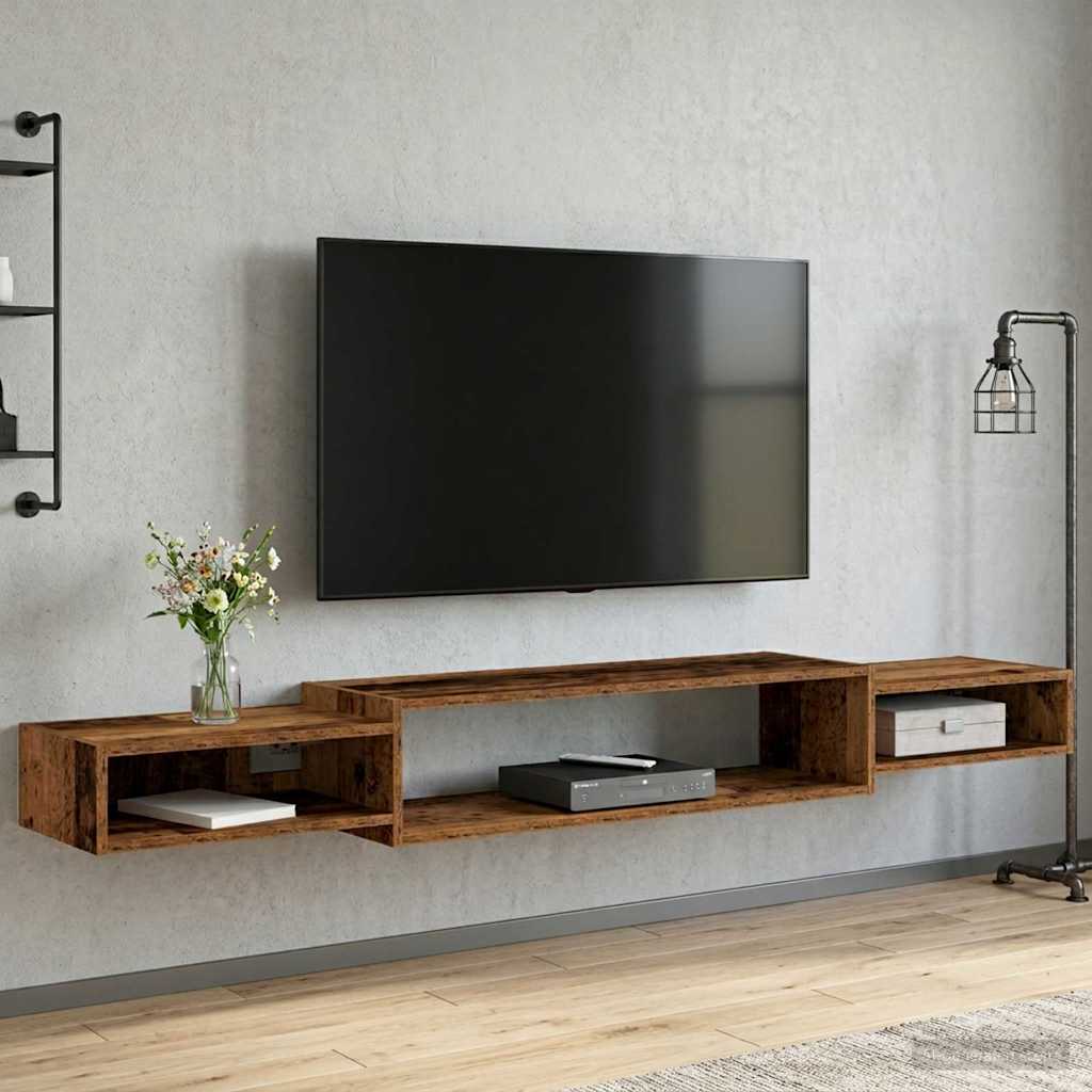 Væghængt TV Skab Vægmonteret Gammelt træ 180 x 28 x 21 cm