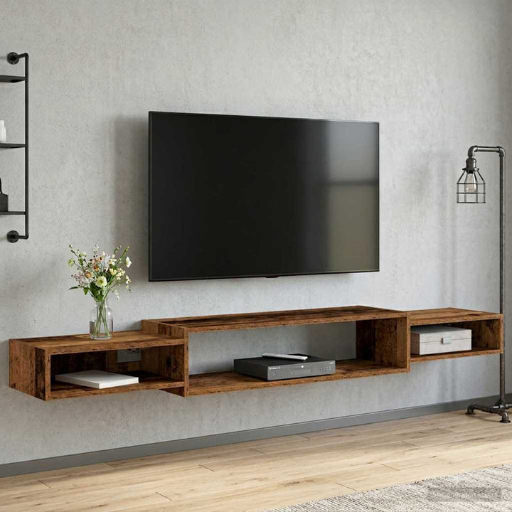 Væghængt TV Skab Vægmonteret Gammelt træ 180 x 28 x 21 cm