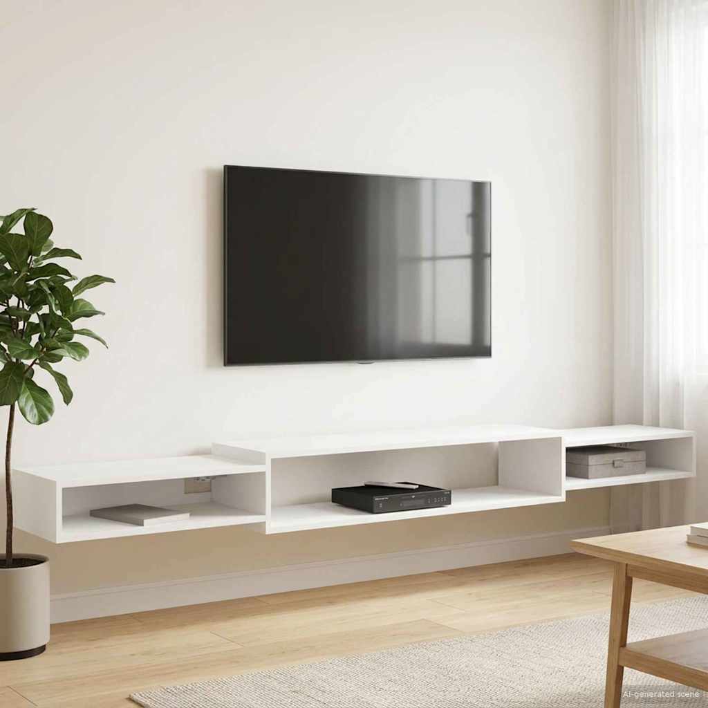 Væghængt TV Skab Vægmonteret Hvid 220 x 28 x 21 cm
