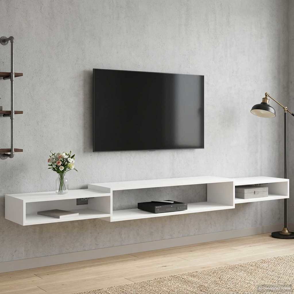 Væghængt TV Skab Vægmonteret Hvid 220 x 28 x 21 cm