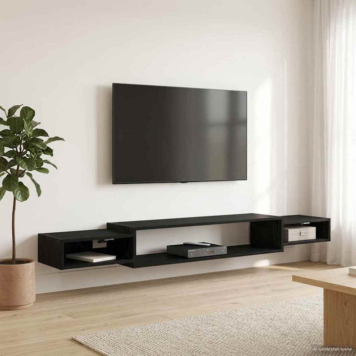 Væghængt TV Skab Vægmonteret Sort eg 220 x 28 x 21 cm