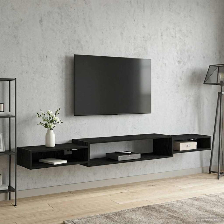 Væghængt TV Skab Vægmonteret Sort eg 220 x 28 x 21 cm