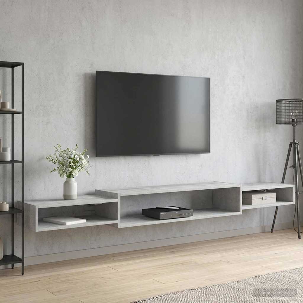 Væghængt TV Skab Vægmonteret Betongrå 220 x 28 x 21 cm