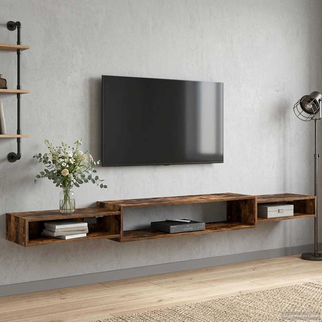 Væghængt TV Skab Vægmonteret Røget eg 220 x 28 x 21 cm