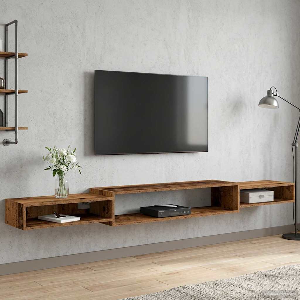 Væghængt TV Skab Vægmonteret Gammelt træ 220 x 28 x 21 cm