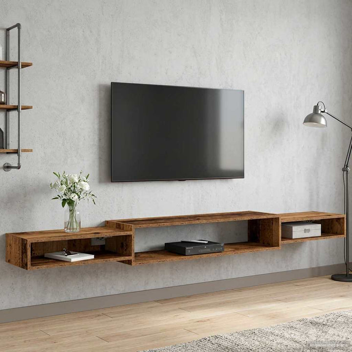 Væghængt TV Skab Vægmonteret Gammelt træ 220 x 28 x 21 cm