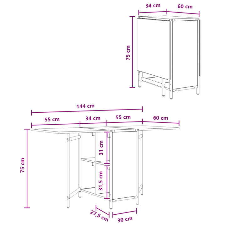 Spisebord 144 x 60 x 75 cm Konstrueret træ Røget eg Rektangulær