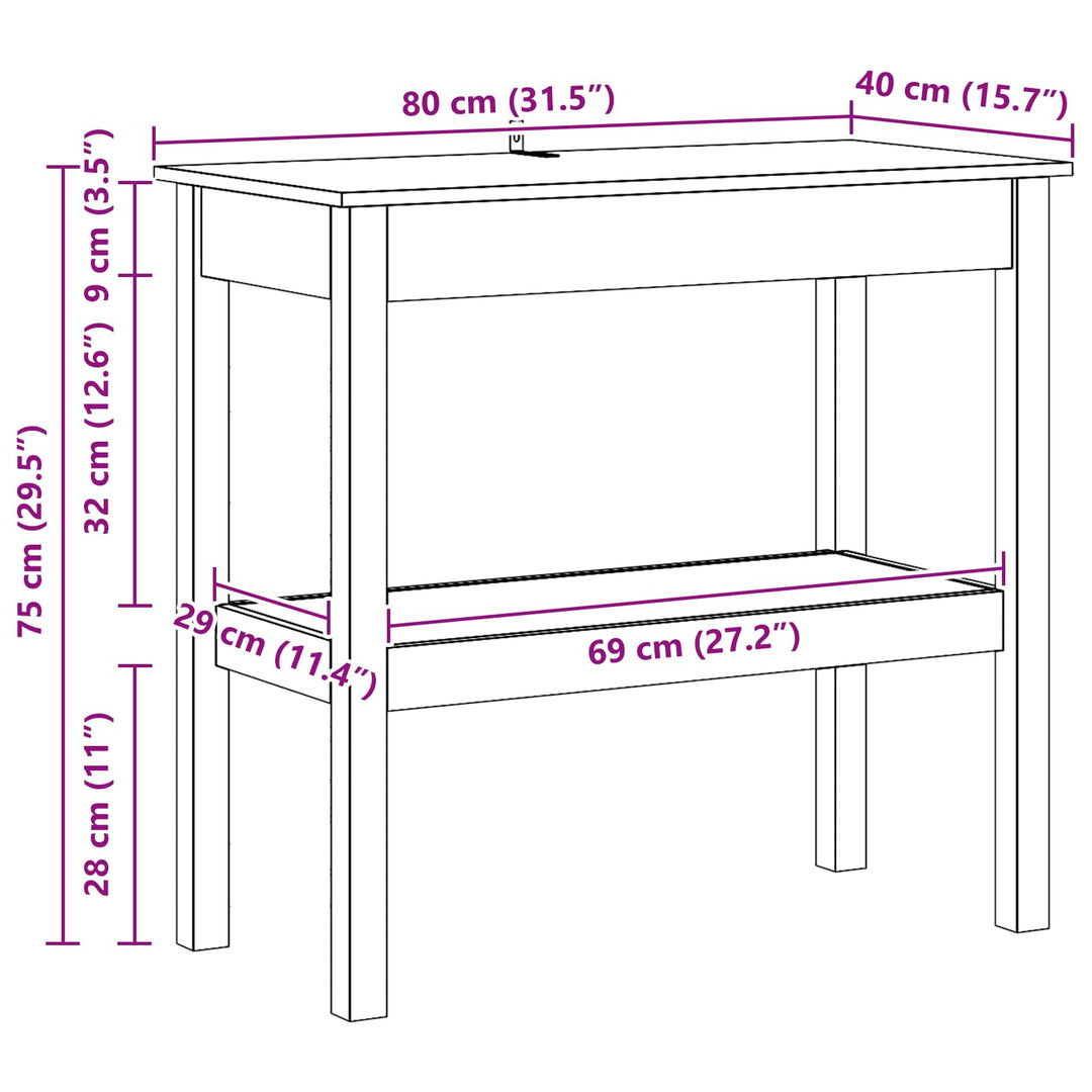 Konsolbord med hylde VoksBrun 80 x 40 x 75 cm Massivt fyrretræ