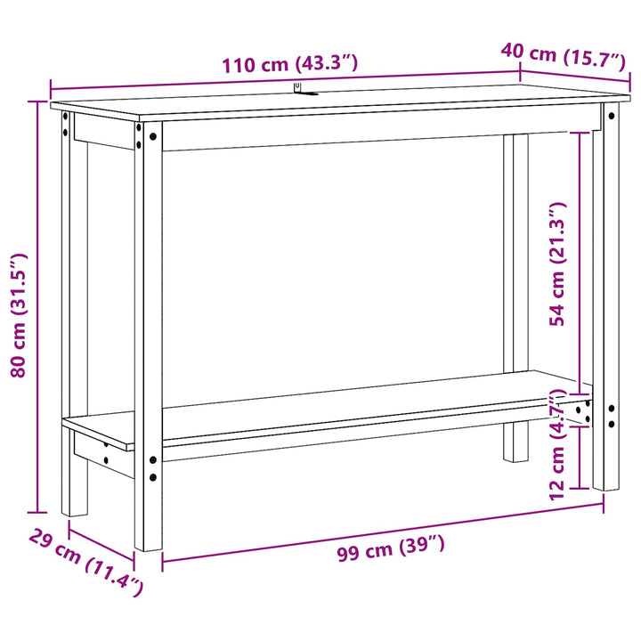 Konsolbord med hylde VoksBrun 110 x 40 x 80 cm Massivt fyrretræ