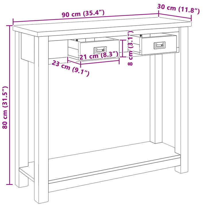 Konsolbord Naturfarvet 90 x 30 x 80 cm Massiv Teaktræ