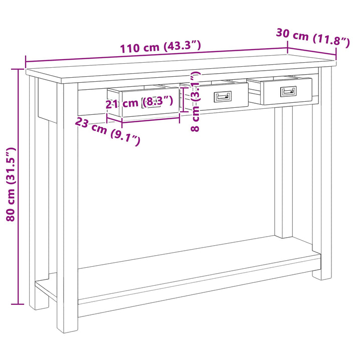 Konsolbord Naturfarvet 110 x 30 x 80 cm Massiv Teaktræ