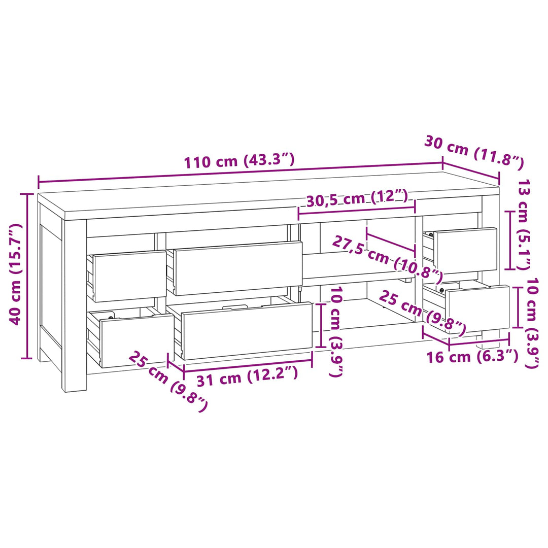 Tv-skab 110 x 30 x 40 cm Naturfarvet Massiv Teaktræ