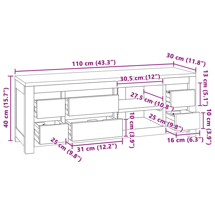 Tv-skab 110 x 30 x 40 cm Naturfarvet Massiv Teaktræ