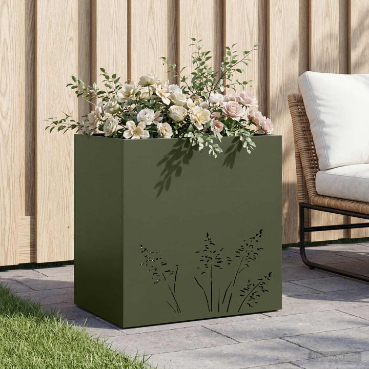 Have Blomsterkrukke Olivengrøn 50 x 30 x 49 cm Koldvalset stål