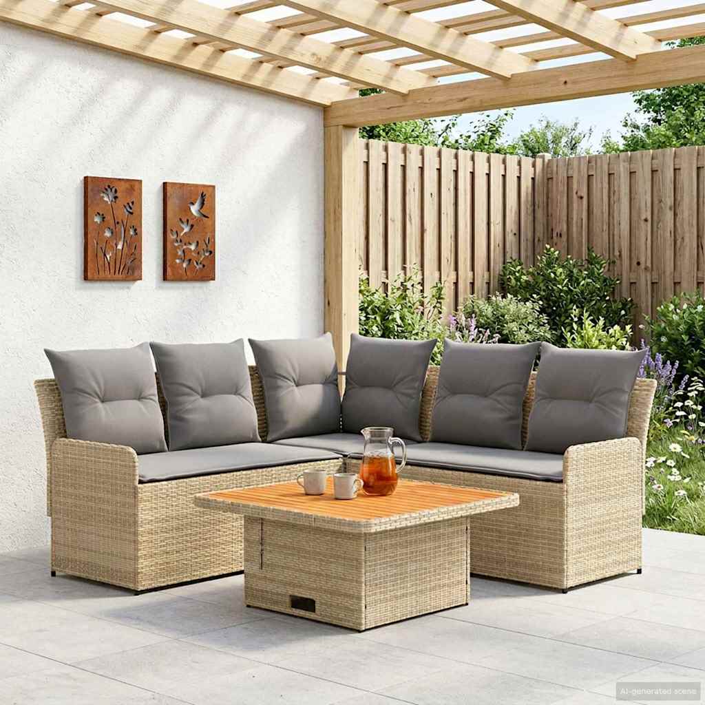 Møbel sæt 4 stk. Beige og lys grå PE Rattan