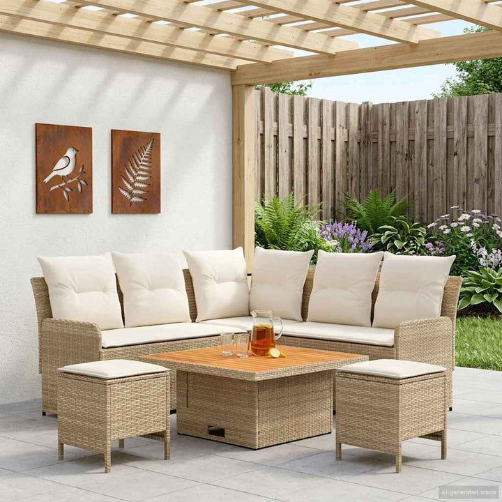 Møbel sæt 6 stk. Beige og creme PE Rattan