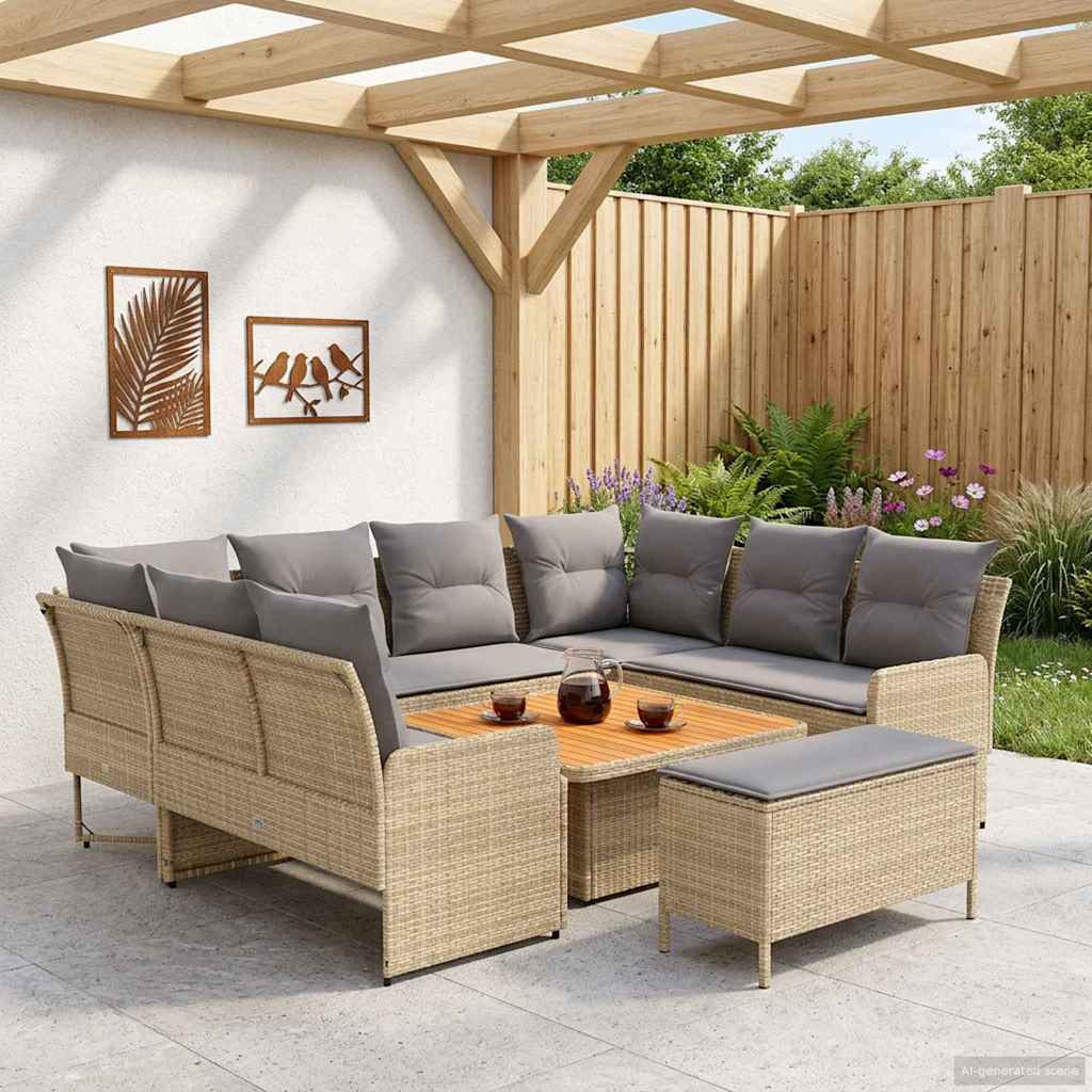 Møbel sæt 7 stk. Beige og lys grå PE Rattan
