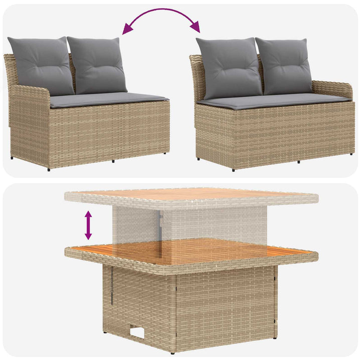 Møbel sæt 7 stk. Beige og lys grå PE Rattan
