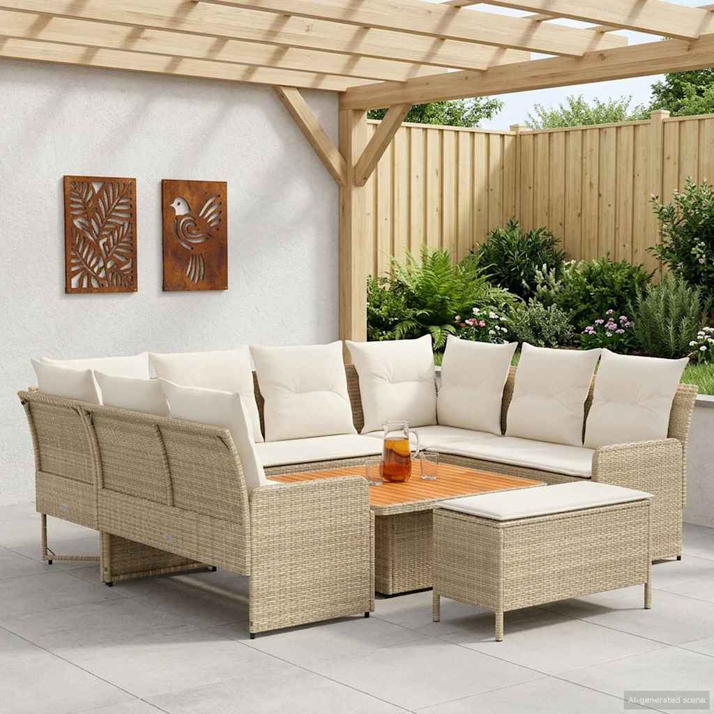 Møbel sæt 7 stk. Beige og creme PE Rattan