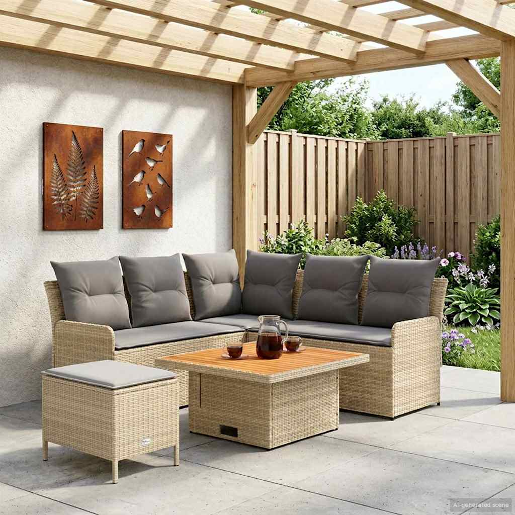 Møbel sæt 5 stk. Beige og lys grå PE Rattan