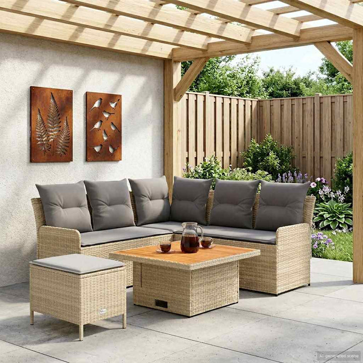 Møbel sæt 5 stk. Beige og lys grå PE Rattan