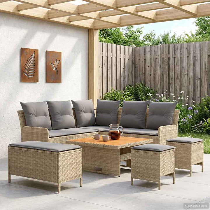 Møbel sæt 7 stk. Beige og lys grå PE Rattan