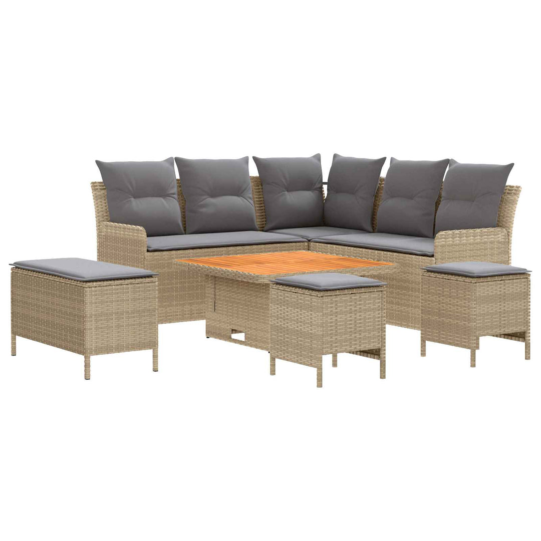Møbel sæt 7 stk. Beige og lys grå PE Rattan