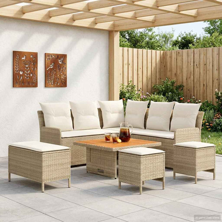 Møbel sæt 7 stk. Beige og creme PE Rattan