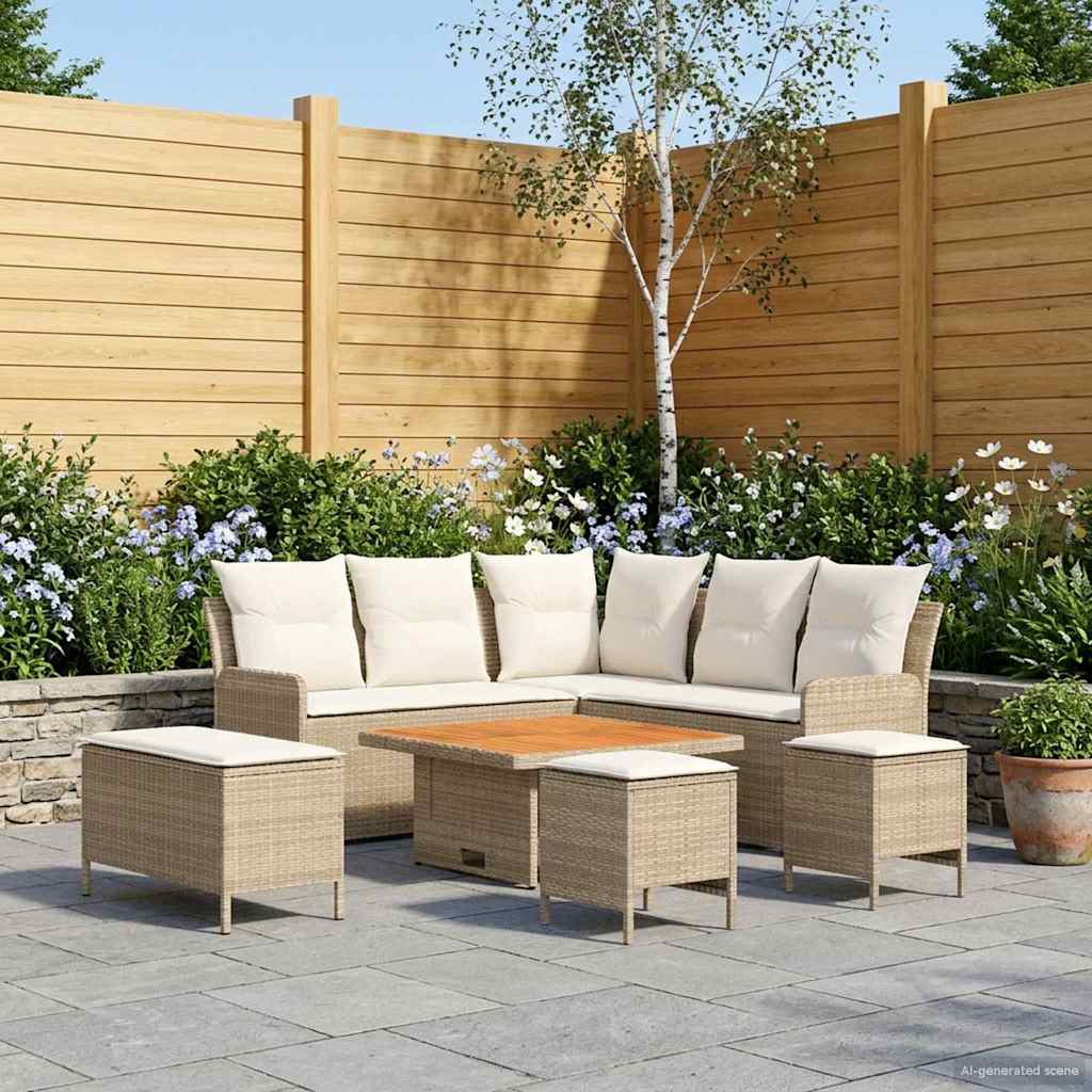 Møbel sæt 7 stk. Beige og creme PE Rattan