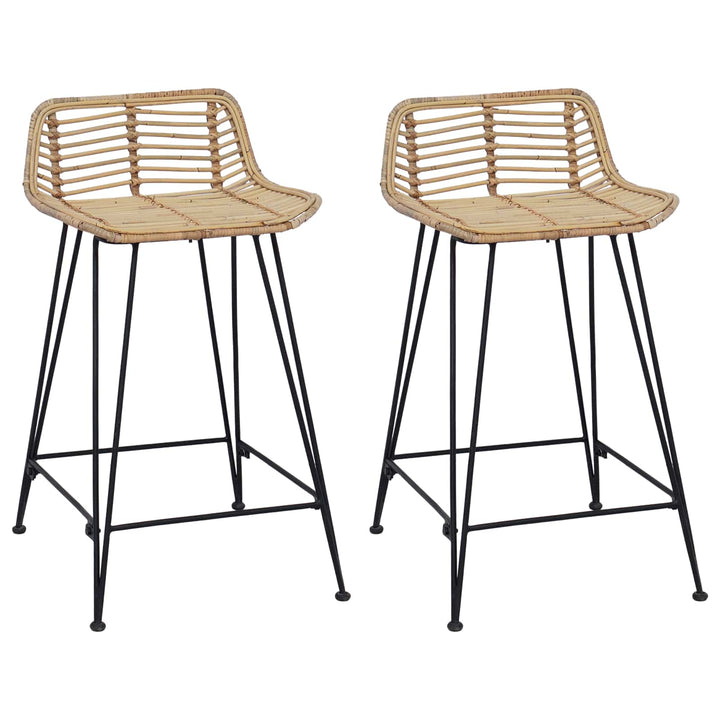 Barbænk 2 pcs Naturfarvet 44 x 45 x 76 cm Rattan og Stål