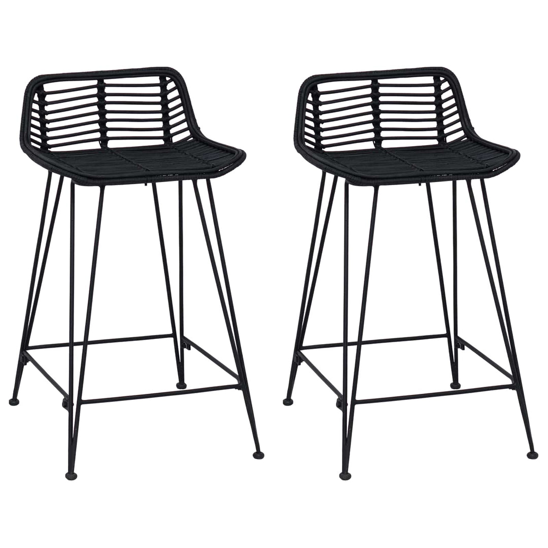 Barbænk 2 pcs Sort 44 x 45 x 76 cm Rattan og Stål