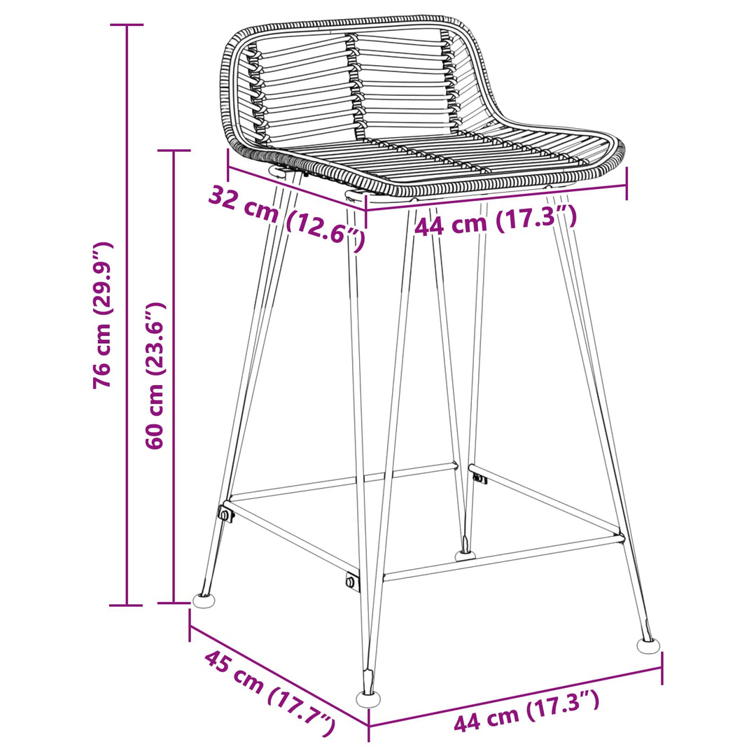 Barbænk 2 pcs Sort 44 x 45 x 76 cm Rattan og Stål