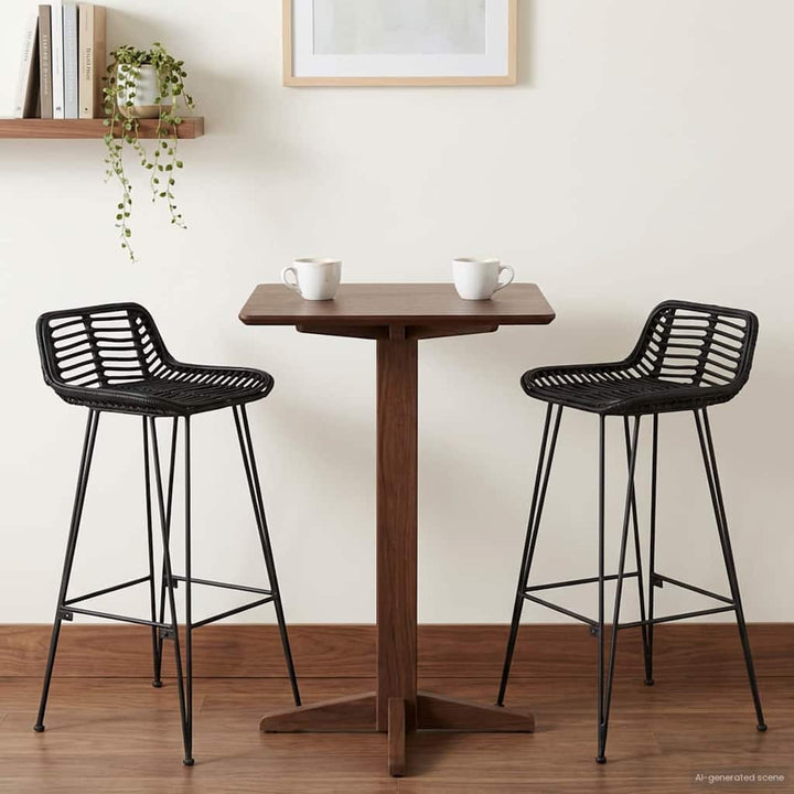 Barbænk 2 pcs Sort 44 x 46 x 91 cm Rattan og Stål
