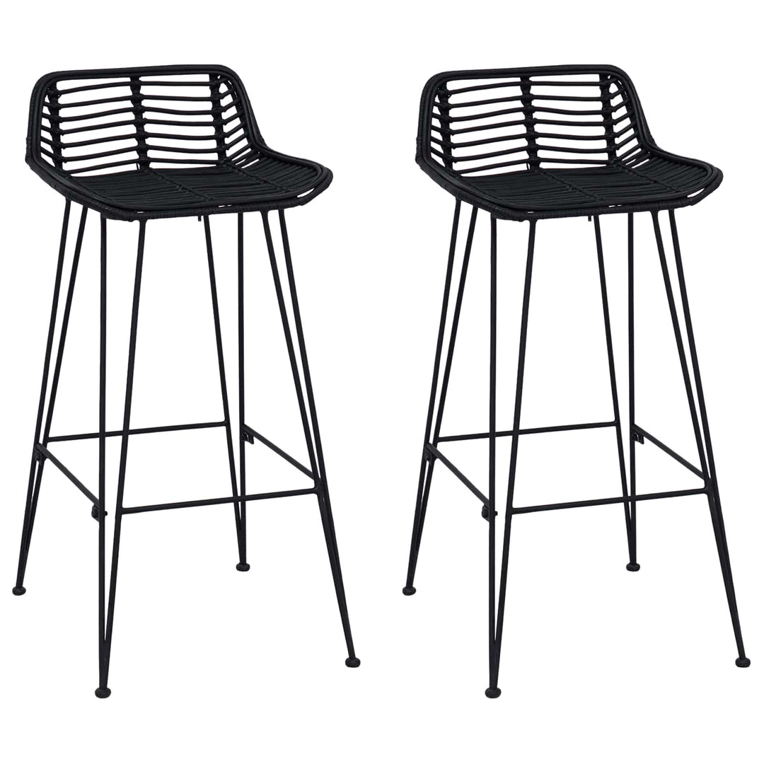 Barbænk 2 pcs Sort 44 x 46 x 91 cm Rattan og Stål
