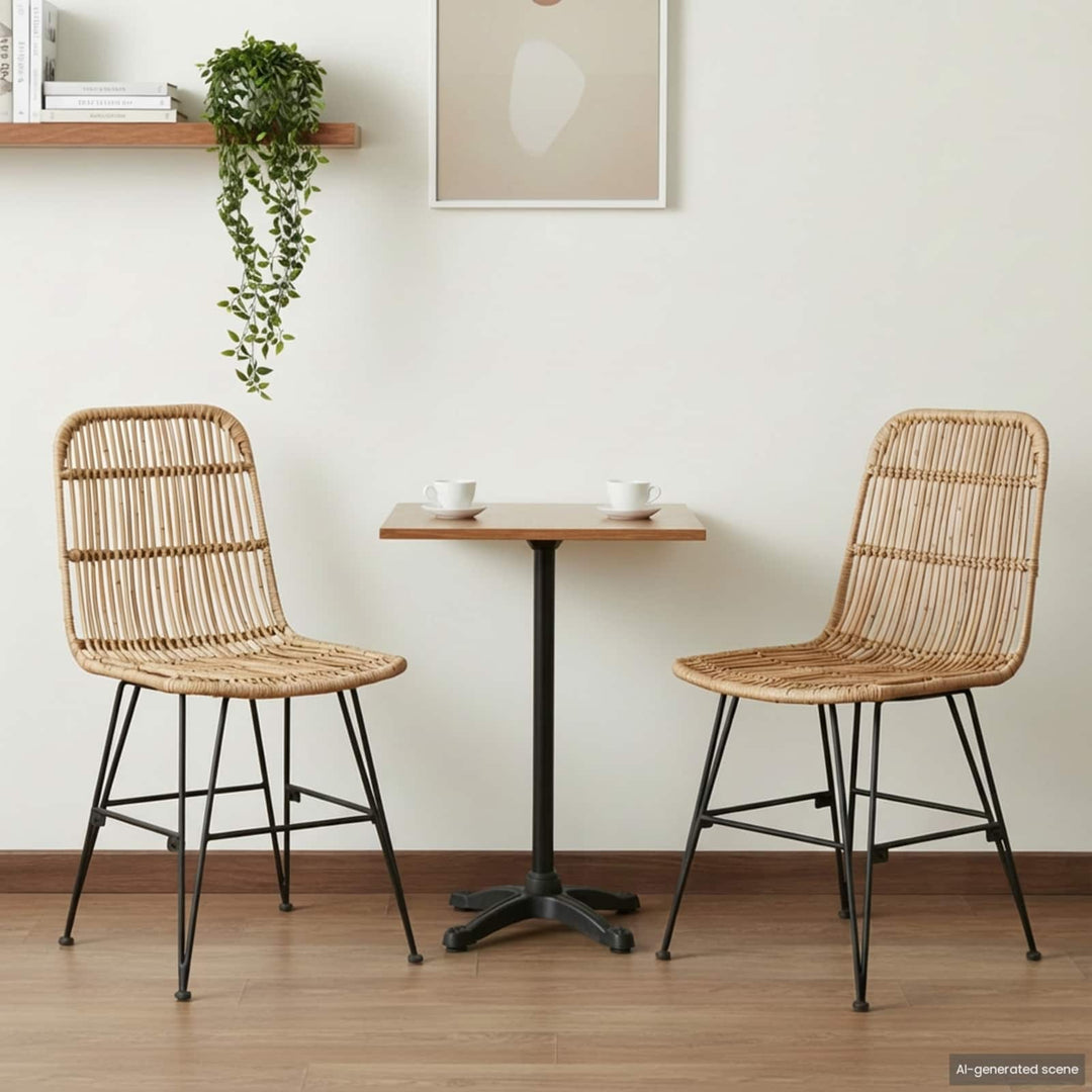 Spisestol 2 pcs Naturfarvet 41 x 55 x 85 cm Rattan og Stål