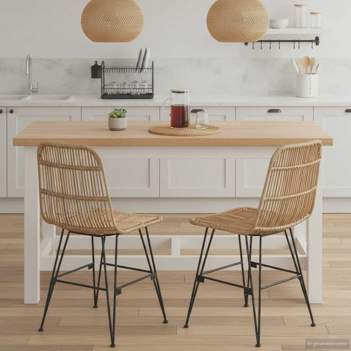 Spisestol 2 pcs Naturfarvet 41 x 55 x 85 cm Rattan og Stål