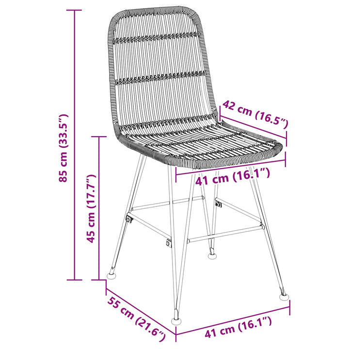 Spisestol 2 pcs Naturfarvet 41 x 55 x 85 cm Rattan og Stål
