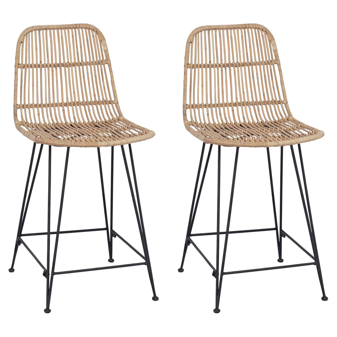 Barbænk 2 pcs Naturfarvet 44 x 54 x 96 cm Rattan og Stål