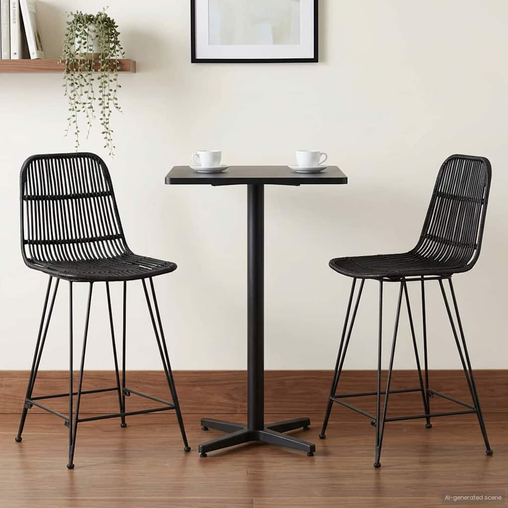 Barbænk 2 pcs Sort 44 x 54 x 96 cm Rattan og Stål
