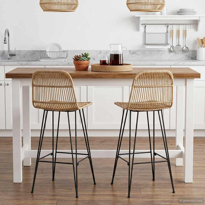 Barbænk 2 pcs Naturfarvet 44 x 55 x 109 cm Rattan og Stål