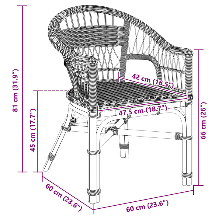Staplestol Sort 60 x 60 x 81 cm Rattan