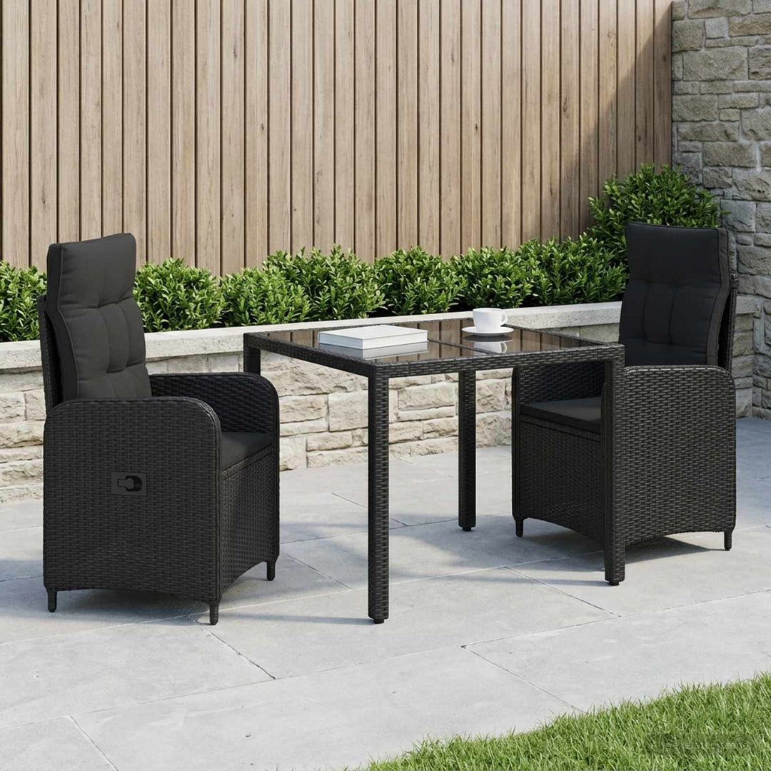 Udendørs spise sæt 3 stk. Sort polyrattan