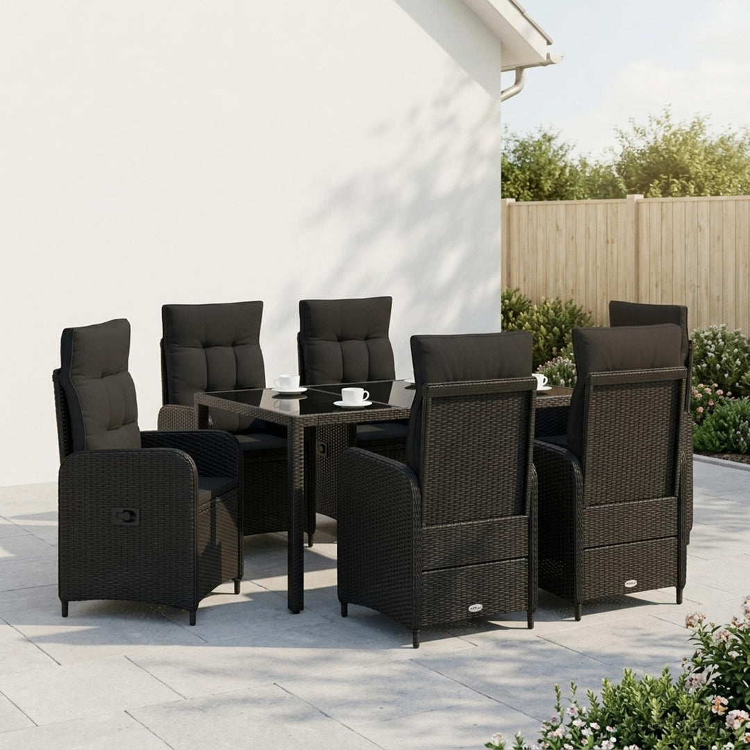 Udendørs spise sæt 7 stk. Sort polyrattan