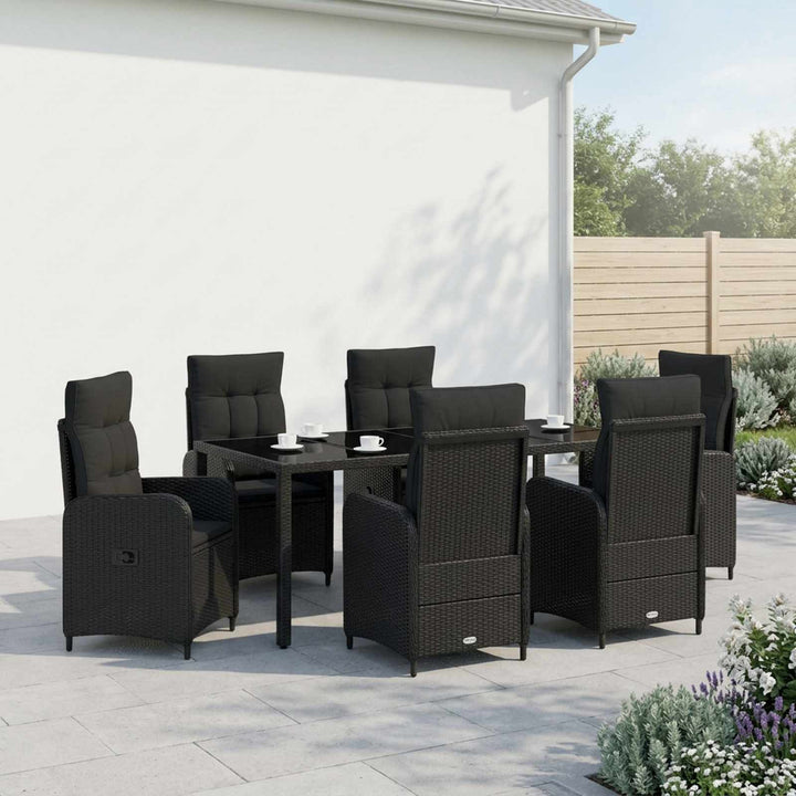 Udendørs spise sæt 7 stk. Sort polyrattan