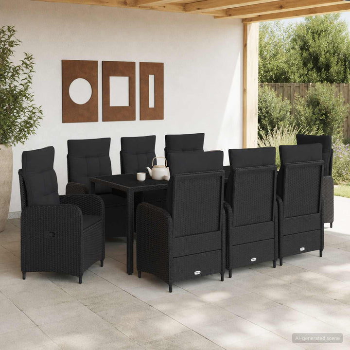 Udendørs spise sæt 9 stk. Sort polyrattan