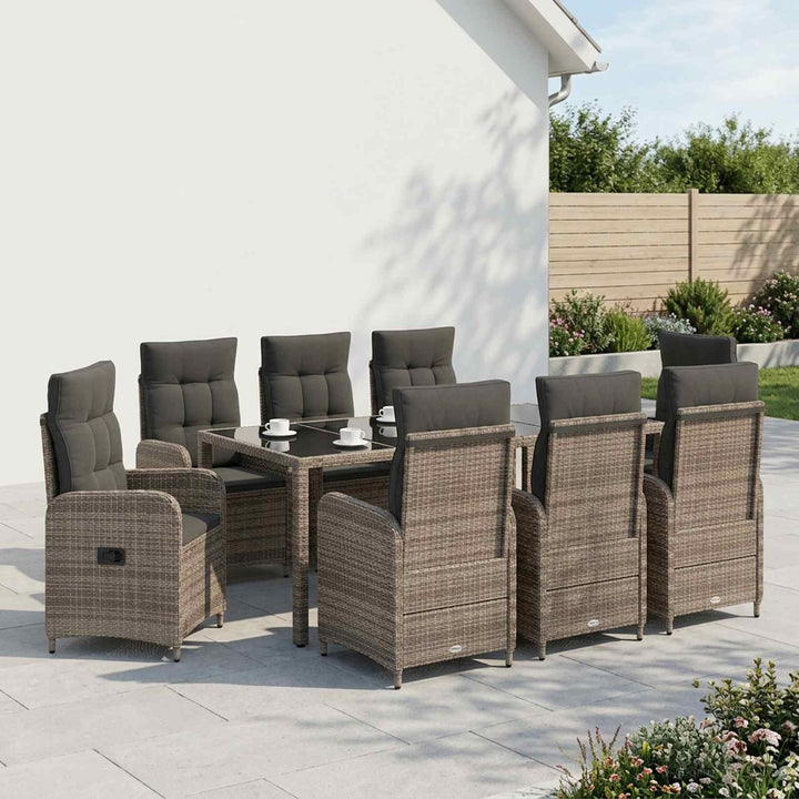 Udendørs spise sæt 9 stk. Lysegrå og mørkegrå polyrattan
