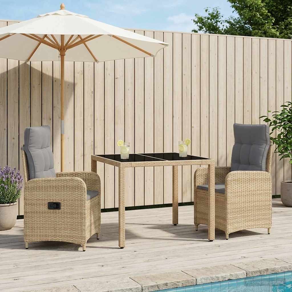 Udendørs spise sæt 3 stk. Beige og lys grå polyrattan